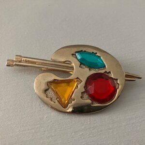 VINTAGE "M. JENT" ARTIST PAINT PALETTE BROOCH, Signed. EUC
